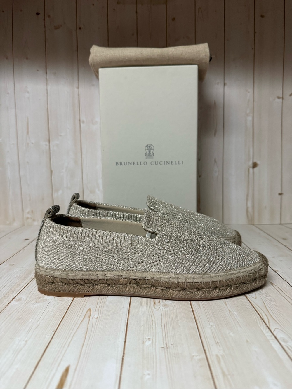 Brunello Cucinelli Monili Detail Metallic Espadrille Flats Sz 38 / 8 - Picture 3 of 12
